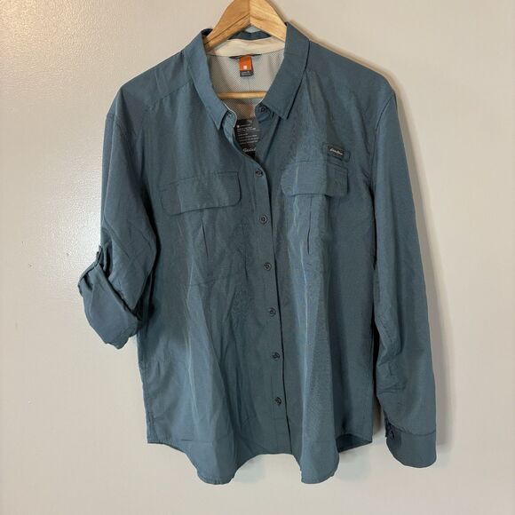 Eddie Bauer NEW Womens Guide Field Shirt Roll Tab Sleeves Teal Sz XL - Picture 1 of 9